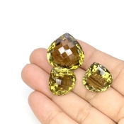 61.15 Cts. Olive Quartz 17-21mm Checkerboard Heart Shape AAA Grade Matched Gemstones Set - Total 3 Pcs.