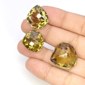  61.15 Cts. Olive Quartz 17-21mm Checkerboard Heart Shape AAA Grade Matched Gemstones Set - Total 3 Pcs.