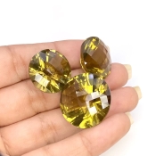  82.45 Cts. Olive Quartz 18.5-23mm Checkerboard Round Shape AAA Grade Matched Gemstones Set - Total 3 Pcs.