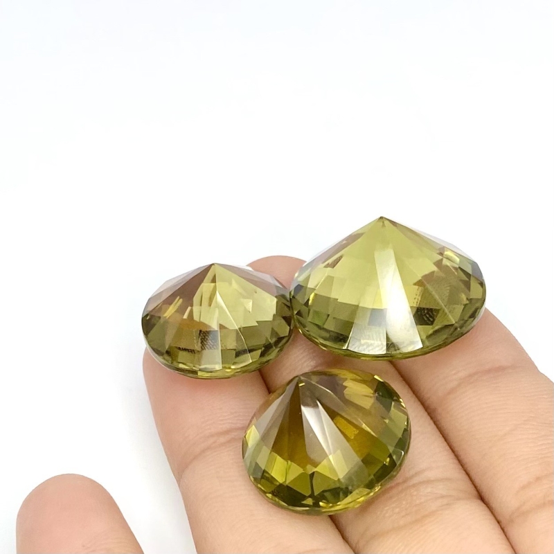  82.45 Cts. Olive Quartz 18.5-23mm Checkerboard Round Shape AAA Grade Matched Gemstones Set - Total 3 Pcs.