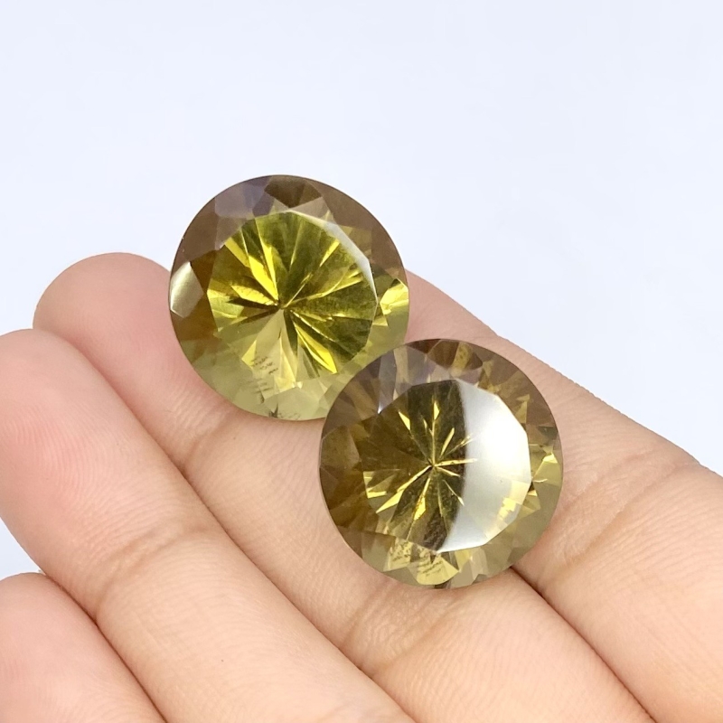 45.3 Carat Olive Quartz 18.5mm Diamond Cut Round Shape AAA Grade Gemstones Parcel - Total 2 Pcs.