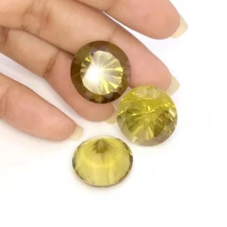  65.25 Carat Olive Quartz 18mm Diamond Cut Round Shape AAA Grade Gemstones Parcel - Total 3 Pcs.