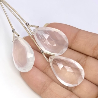  68.45 Carat Ice Quartz 26-27mm Briolette Pear Shape AA Grade Matched Gemstone Beads Set - Total 3 Pcs.