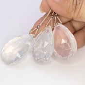  105 Carat Ice Quartz 29-33mm Briolette Pear Shape AA Grade Matched Gemstone Beads Set - Total 3 Pcs.