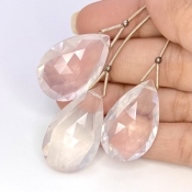  105 Carat Ice Quartz 29-33mm Briolette Pear Shape AA Grade Matched Gemstone Beads Set - Total 3 Pcs.