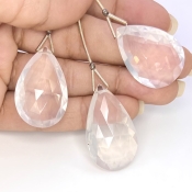  105 Carat Ice Quartz 29-33mm Briolette Pear Shape AA Grade Matched Gemstone Beads Set - Total 3 Pcs.