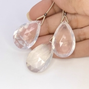  105 Carat Ice Quartz 29-33mm Briolette Pear Shape AA Grade Matched Gemstone Beads Set - Total 3 Pcs.