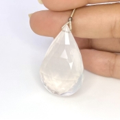  76.45 Carat Ice Quartz 37mm Briolette Pear Shape AA Grade Loose Gemstone Bead - Total 1 Pc.