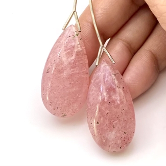  101.15 Carat Strawberry Quartz 35mm Smooth Pear Shape A Grade Matched Gemstone Beads Pair - Total 2 Pcs.