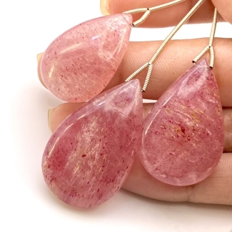  135.45 Carat Strawberry Quartz 29-39mm Smooth Pear Shape AA Grade Matched Gemstone Beads Set - Total 3 Pcs.
