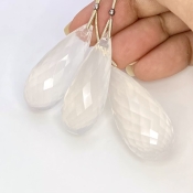  162 Carat Ice Quartz 35-41mm Briolette Drop Shape AA Grade Matched Gemstone Beads Set - Total 3 Pcs.