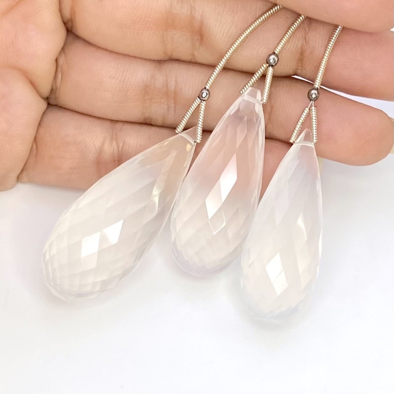  162 Carat Ice Quartz 35-41mm Briolette Drop Shape AA Grade Matched Gemstone Beads Set - Total 3 Pcs.