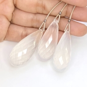  162 Carat Ice Quartz 35-41mm Briolette Drop Shape AA Grade Matched Gemstone Beads Set - Total 3 Pcs.