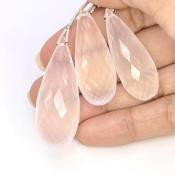 162 Carat Ice Quartz 35-41mm Briolette Drop Shape AA Grade Matched Gemstone Beads Set - Total 3 Pcs.