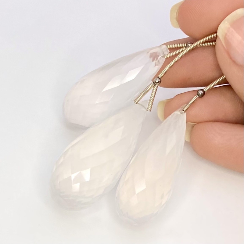  162 Carat Ice Quartz 35-41mm Briolette Drop Shape AA Grade Matched Gemstone Beads Set - Total 3 Pcs.