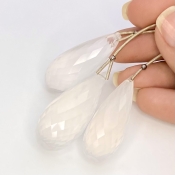  162 Carat Ice Quartz 35-41mm Briolette Drop Shape AA Grade Matched Gemstone Beads Set - Total 3 Pcs.