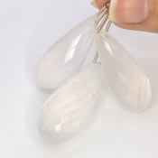  162 Carat Ice Quartz 35-41mm Briolette Drop Shape AA Grade Matched Gemstone Beads Set - Total 3 Pcs.