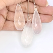  162 Carat Ice Quartz 35-41mm Briolette Drop Shape AA Grade Matched Gemstone Beads Set - Total 3 Pcs.