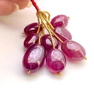  124.5 Carat Ruby 12-21mm Smooth Oval Shape A Grade Matched Gemstone Beads Set - Total 3 Pcs.
