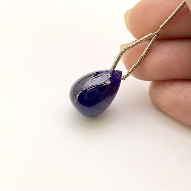  25.15 Cts. Blue Sapphire 17mm Smooth Drop Shape AA Grade Loose Gemstone Bead - Total 1 Pc.