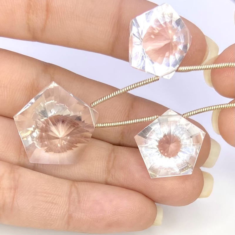  68.85 Carat Crystal Quartz 16-22mm Briolette Fancy Shape AAA Grade Matched Gemstone Beads Set - Total 3 Pcs.