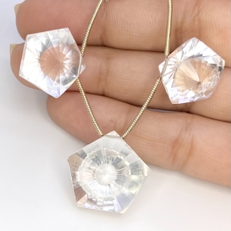  68.85 Carat Crystal Quartz 16-22mm Briolette Fancy Shape AAA Grade Matched Gemstone Beads Set - Total 3 Pcs.