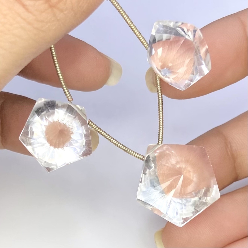  68.85 Carat Crystal Quartz 16-22mm Briolette Fancy Shape AAA Grade Matched Gemstone Beads Set - Total 3 Pcs.