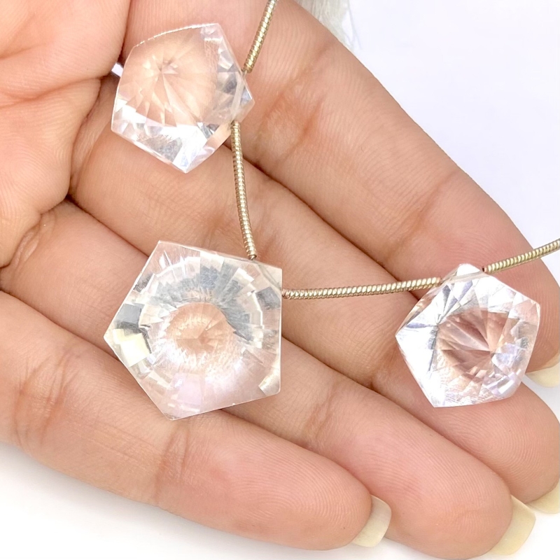  68.85 Carat Crystal Quartz 16-22mm Briolette Fancy Shape AAA Grade Matched Gemstone Beads Set - Total 3 Pcs.