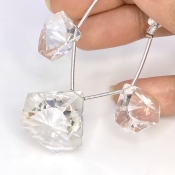  61 Carat Crystal Quartz 15-20mm Briolette Hexagon Shape AAA Grade Matched Gemstone Beads Set - Total 3 Pcs.