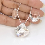  61 Carat Crystal Quartz 15-20mm Briolette Hexagon Shape AAA Grade Matched Gemstone Beads Set - Total 3 Pcs.