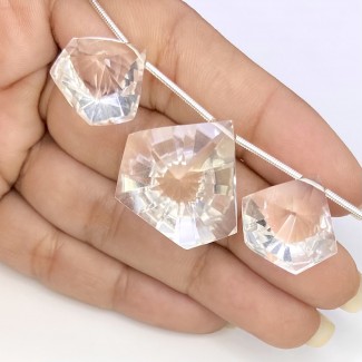  61 Carat Crystal Quartz 15-20mm Briolette Hexagon Shape AAA Grade Matched Gemstone Beads Set - Total 3 Pcs.