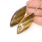  79.25 Carat Tiger Eye 42x16.5mm  Marquise Shape B Grade Matched Gemstone Beads Pair - Total 2 Pcs.