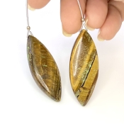  79.25 Carat Tiger Eye 42x16.5mm  Marquise Shape B Grade Matched Gemstone Beads Pair - Total 2 Pcs.