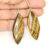  79.25 Carat Tiger Eye 42x16.5mm  Marquise Shape B Grade Matched Gemstone Beads Pair - Total 2 Pcs.