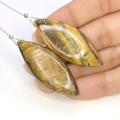  79.25 Carat Tiger Eye 42x16.5mm  Marquise Shape B Grade Matched Gemstone Beads Pair - Total 2 Pcs.