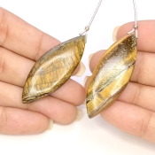  79.25 Carat Tiger Eye 42x16.5mm  Marquise Shape B Grade Matched Gemstone Beads Pair - Total 2 Pcs.