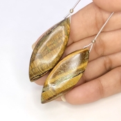  79.25 Carat Tiger Eye 42x16.5mm  Marquise Shape B Grade Matched Gemstone Beads Pair - Total 2 Pcs.