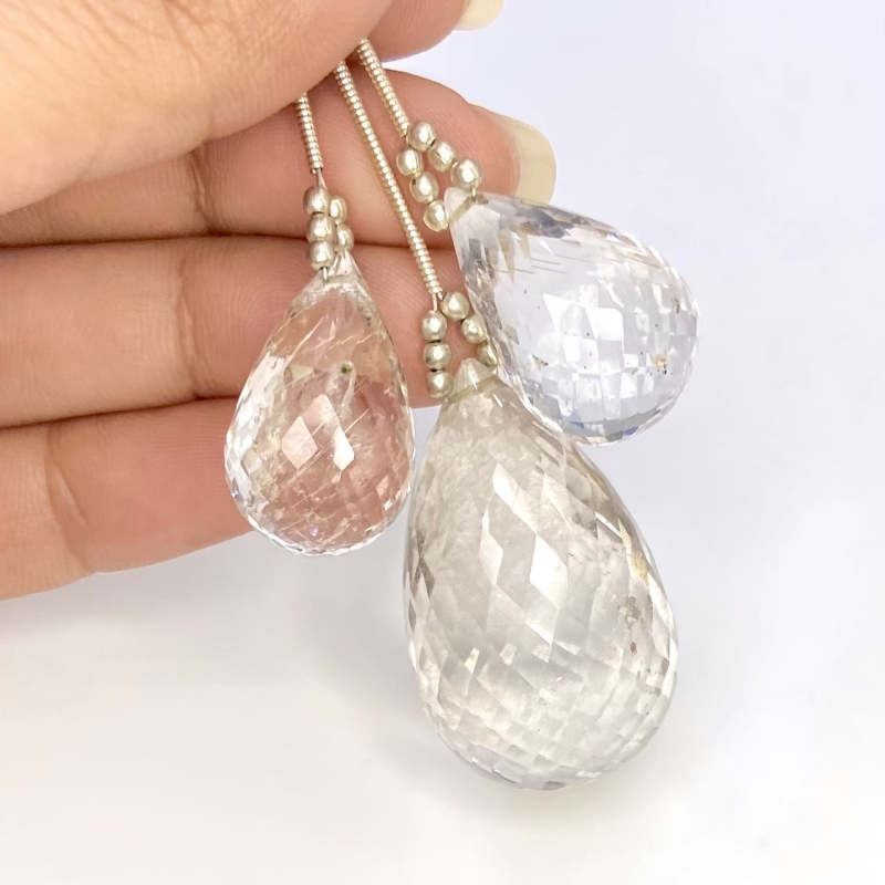  162.25 Carat Feldspar 22-36mm Briolette Drop Shape AA Grade Matched Gemstone Beads Set - Total 3 Pcs.