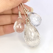  162.25 Carat Feldspar 22-36mm Briolette Drop Shape AA Grade Matched Gemstone Beads Set - Total 3 Pcs.