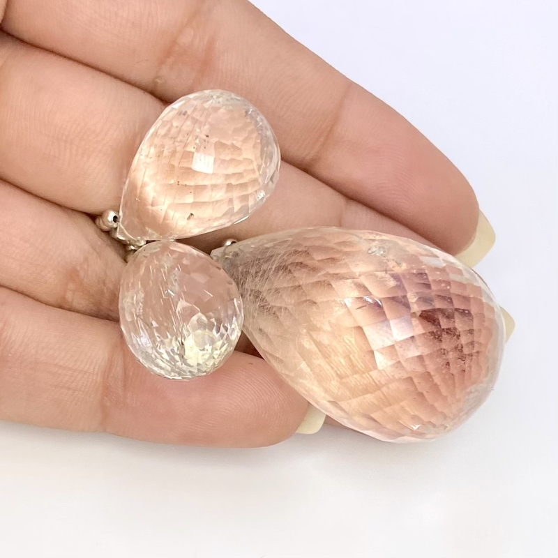  162.25 Carat Feldspar 22-36mm Briolette Drop Shape AA Grade Matched Gemstone Beads Set - Total 3 Pcs.