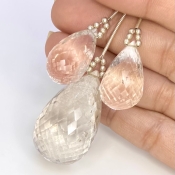  162.25 Carat Feldspar 22-36mm Briolette Drop Shape AA Grade Matched Gemstone Beads Set - Total 3 Pcs.