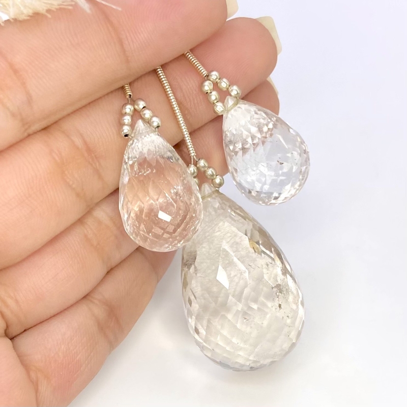  162.25 Carat Feldspar 22-36mm Briolette Drop Shape AA Grade Matched Gemstone Beads Set - Total 3 Pcs.