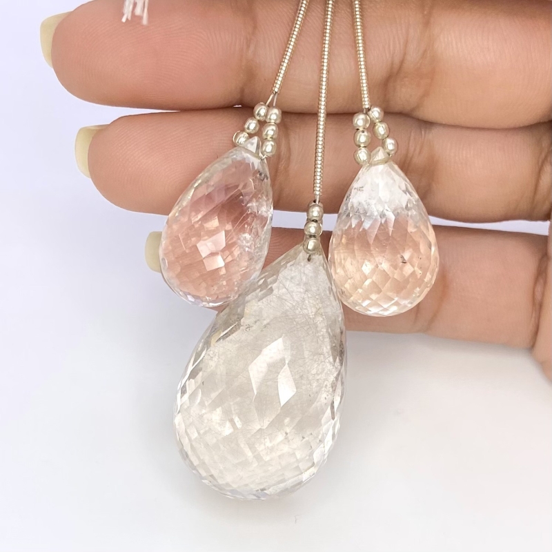  162.25 Carat Feldspar 22-36mm Briolette Drop Shape AA Grade Matched Gemstone Beads Set - Total 3 Pcs.