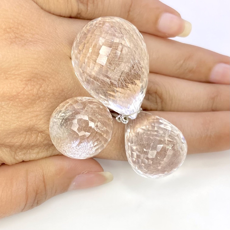  207.10 Carat Feldspar 26-32mm  Drop Shape AA Grade Matched Gemstone Beads Set - Total 3 Pcs.