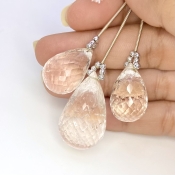  113.1 Carat Feldspar 22-30mm Briolette Drop Shape AA Grade Matched Gemstone Beads Set - Total 3 Pcs.