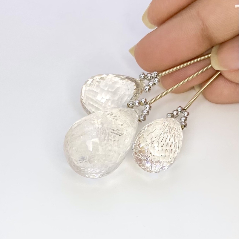  113.1 Carat Feldspar 22-30mm Briolette Drop Shape AA Grade Matched Gemstone Beads Set - Total 3 Pcs.