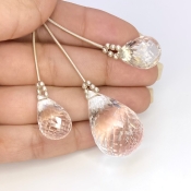  105.45 Carat Feldspar 18-29mm Briolette Drop Shape AA Grade Matched Gemstone Beads Set - Total 3 Pcs.