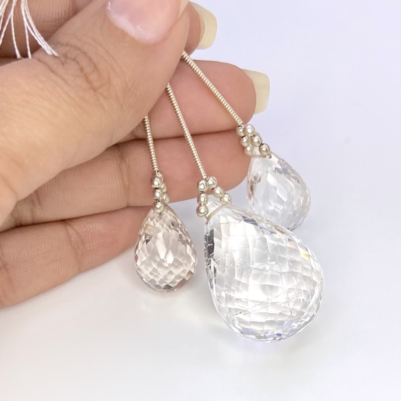  105.45 Carat Feldspar 18-29mm Briolette Drop Shape AA Grade Matched Gemstone Beads Set - Total 3 Pcs.