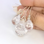  105.45 Carat Feldspar 18-29mm Briolette Drop Shape AA Grade Matched Gemstone Beads Set - Total 3 Pcs.