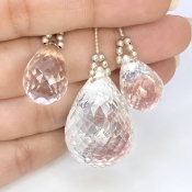  105.45 Carat Feldspar 18-29mm Briolette Drop Shape AA Grade Matched Gemstone Beads Set - Total 3 Pcs.